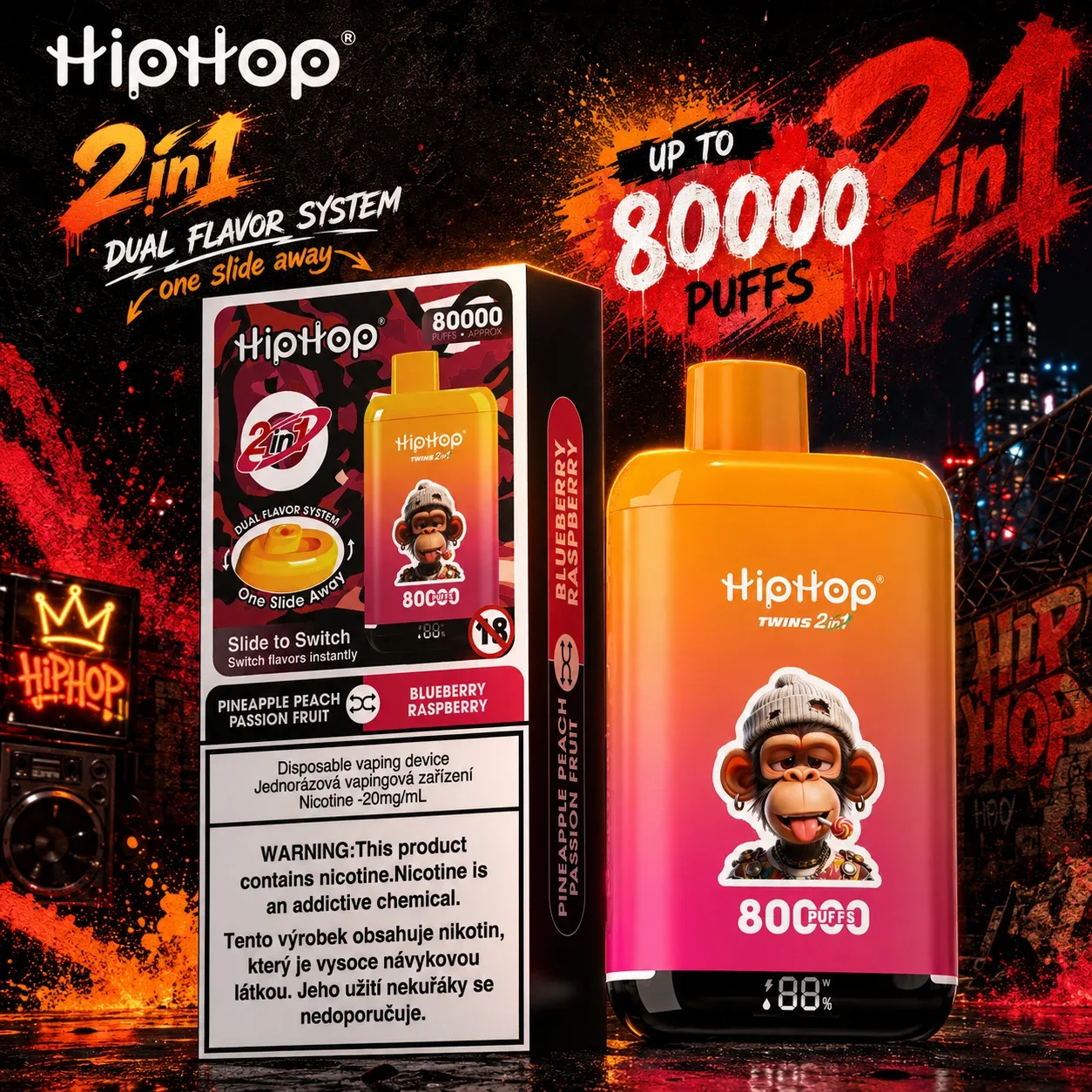 HIPHOP Twins 2-in-1 80K – Jednokratni Vape s Dva Okusa u Jednom Uređaju - Vapecroatia-Fokusirani na kvalitetnu vape veleprodaju i maloprodaju - Image 2