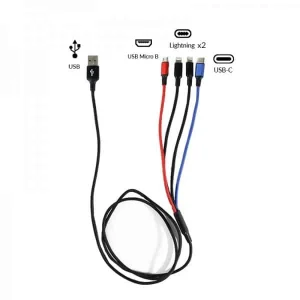 USB Cable 4 en 1 – 2 Lightning / 1 Micro Usb / 1 Type C 125cm 2.8A
