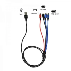 USB Cable 4 en 1 – 2 Type C / 1 Micro Usb / 1 Lightning 125 cm 2.8A